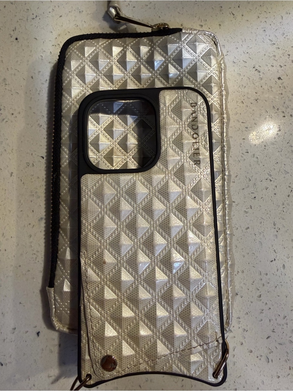 Bandolier Metallic Silver Quilted Phone Crossbody with Card Slot